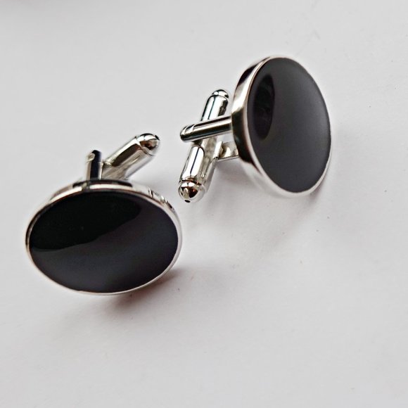 Silver and Black Minimalistic Cufflinks - Picture 1 of 2